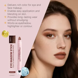 Detailed view of Zephoco dark brown cream eyeshadow stick applied on model's eyelids