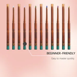 Professional macro detail of 12 multi-colored eyeliner gel pens suitable for beginners