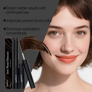 Detail of zephoco brown waterproof mascara featuring unique iron wand and rich texture