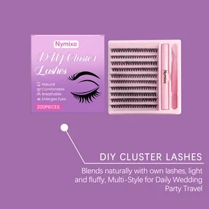 Vue détaillée du kit d'extension de cils Nymixa DIY avec 200 pièces et accessoires