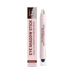Zephoco Bright Silver Sparkling Creamy Eyeshadow Stick Long-Lasting Waterproof Glitter Eye Shadow Pen With Smudger Tool