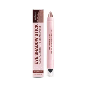 Zephoco Brun Brillant Bâton d'Ombre à Paupières Scintillant Imperméable Longue Durée Stylo Yeux Lisse Avec Éponge Maquillage Professionnel Femmes