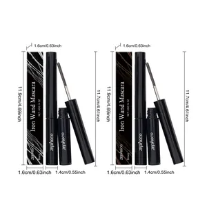 Detailed dimensions and packaging of Zephoco waterproof curling mascara with iron wand brush