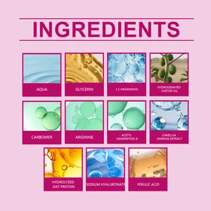 Detailed ingredient list of eyelash serum featuring sodium hyaluronate and peptides