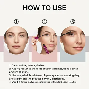 Detailed step-by-step application guide for eyelash growth serum showing three easy steps