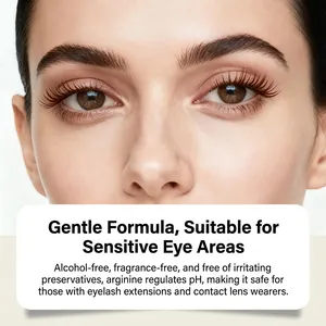Close-up of long, natural lashes showing gentle nourishing serum effects.