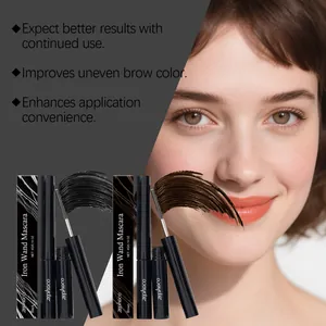 Detail of zephoco Iron Wand Mascara in black and brown with unique applicator wand