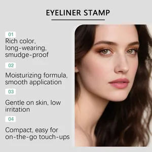Close-up of a model showing the natural finish of the brown eyeliner stamp