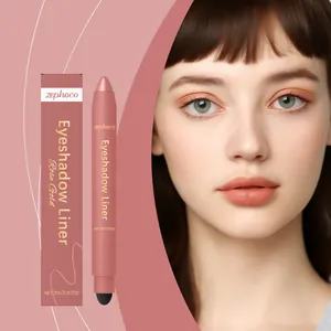 Professional rose gold eyeshadow liner pen with model makeup effect demonstration.