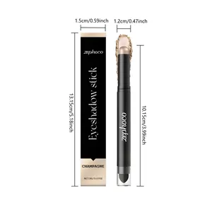 Detailed dimensions of the champagne eyeshadow stick with a built-in smudger brush