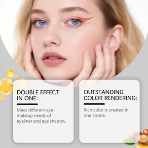 Detail showing 2-in-1 eyeliner and eyeshadow effects on a model's eye makeup.