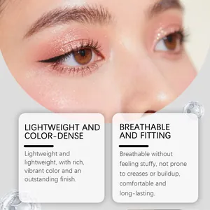 Détail en gros plan d'un fard à paupières rose scintillant pour un fini très lisse.
