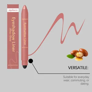 Detail of zephoco 2-in-1 eyeshadow liner with rose gold swatch and smudger tip