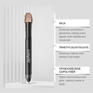 Close-up detail of Zephoco nude eyeshadow stick ingredients and smooth matte texture