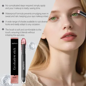Vue détaillée de l'ombre à paupières rose en stick avec pinceau et application modèle