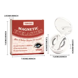 Detailed size specifications for TORVIKX magnetic eyelash kit and white storage compact