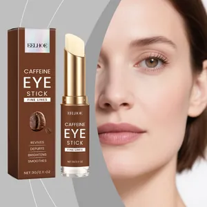 EELHOE Caffeine Eye Stick detalle de envase y modelo mostrando contorno de ojos