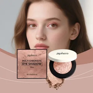 Macro detail of zephoco multi-chromatic eye shadow pot and box in shimmer skin tone.