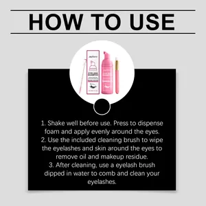 Detailed instructions on how to use the eyelash shampoo and cleaning brush set
