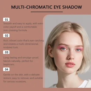 Detail view of vibrant pink shimmer eye shadow makeup on a model with blonde hair