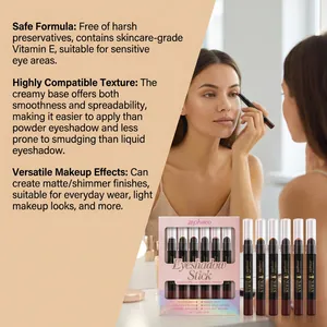 Close-up of a model applying silky shimmer eyeshadow stick from the multi-color set