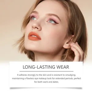 Detailed view of shimmer rose gold eyeshadow on model for long-lasting flawless eye makeup