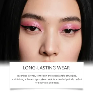 Close-up view of shimmering pink eyeshadow applied on eyes for long-lasting wear