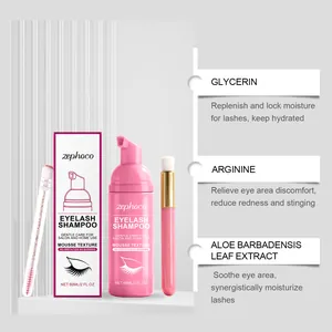Infographic of Zephoco Eyelash Shampoo ingredients: Glycerin, Arginine, Aloe extract.