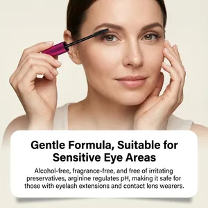 Moisturizing mascara with gentle formula for sensitive eye areas, applied by a model
