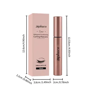 Detailed dimensions of Zephoco waterproof curling mascara and its pink packaging box