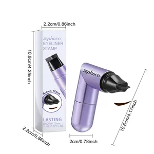 Detailed dimensions of zephoco waterproof eyeliner stamp and packaging in brown finish