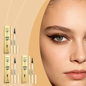 Zephoco waterproof liquid eyeliner set in black and brown shades with makeup look