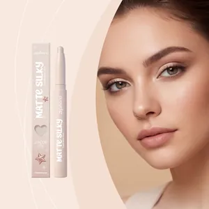 Detailed view of Zephoco matte silky eyeshadow stick in champagne on model's eyelid