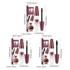 Detailed size dimensions and three color options for waterproof fiber mascara