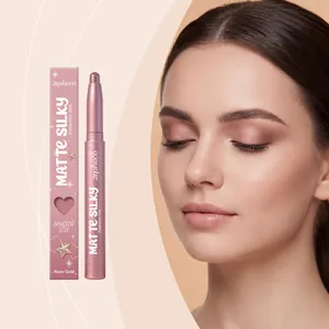 Close-up of rose gold matte silky eyeshadow stick applied on a model's eyelid