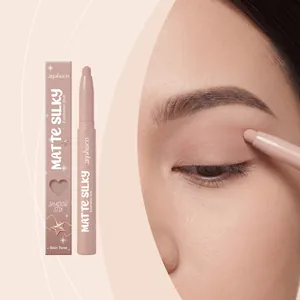 Close-up of zephoco matte silky eyeshadow stick in skin tone being applied to eyelids
