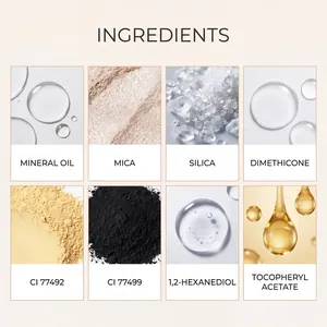 Detailed view of cosmetic ingredients for matte eyeshadow stick showing mica and oils