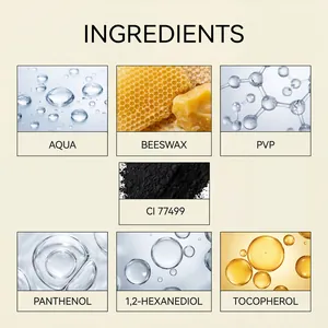 Detailed ingredient list including Beeswax and Panthenol for nourishing mascara