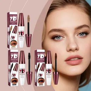 Detailed view of 7D waterproof fiber mascara set featuring black and brown shades