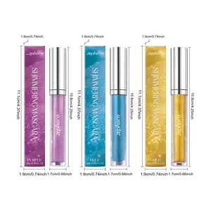 Size dimensions for Zephoco shimmering mascara tubes and boxes in three colors