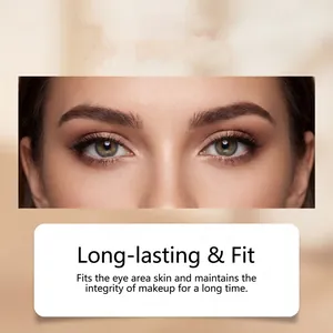 Close-up of matte rose gold eyeshadow effect on eyes with long-lasting fit description