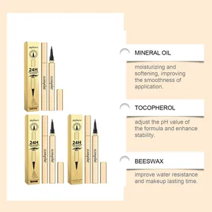 Detail view of Zephoco waterproof liquid eyeliner showing ingredients and multiple shades