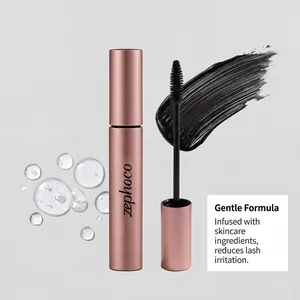 Macro view of zephoco black waterproof curling mascara with gentle formula detail