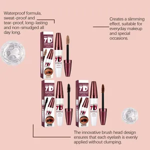 Close-up of 7D waterproof mascara set in black and brown shades with fiber wands