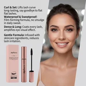 Waterproof black curling mascara detail showing long-lasting and smudge-proof formula