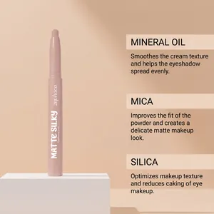 Zephoco matte silky eyeshadow stick detail showing mineral oil, mica, and silica benefits