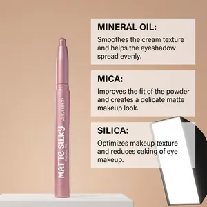 Detail view of Zephoco matte silky eyeshadow stick highlighting core ingredients