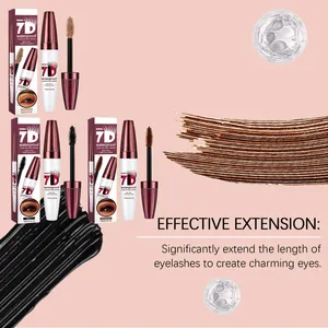 Set of 3 waterproof 7D fiber mascaras in black and brown shades for eyelash extension.