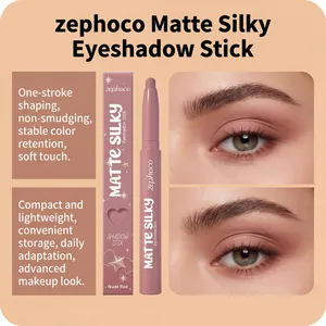 Zephoco Ματ Μεταξένιο Σκιά Ματιών σε Stick Nude Red με συσκευασία και αποτέλεσμα