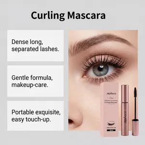 Detailed view of Zephoco waterproof curling mascara with rose gold packaging and long lashes